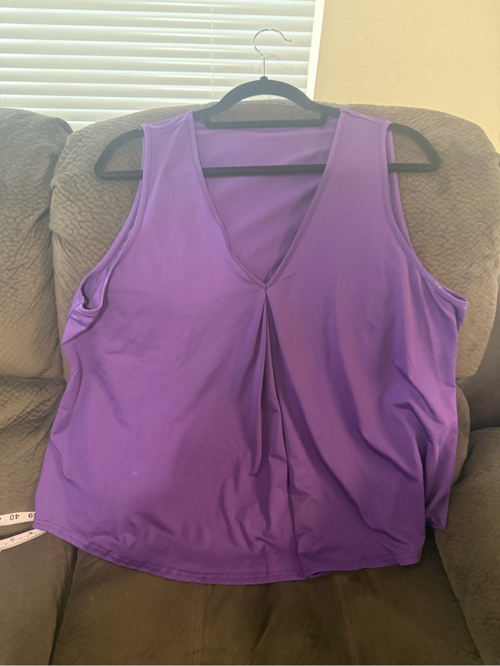 SHEIN Purple V-Neck Pleated Sleeveless Tank Top